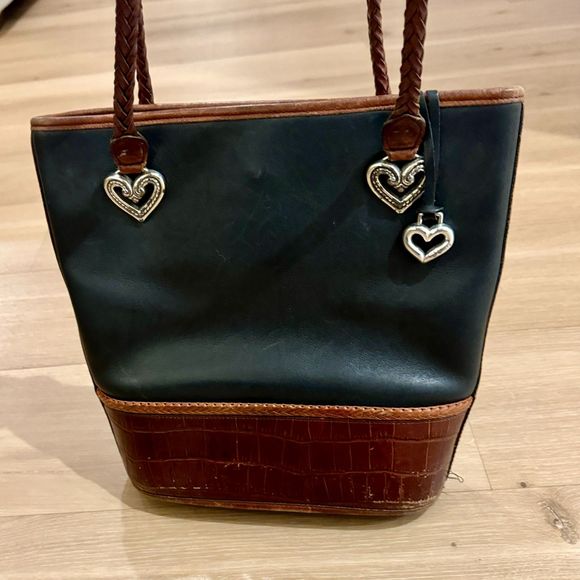 BRIGHTON Black & Brown Genuine Leather Bucket Tote - VINTAGE - Picture 4 of 12